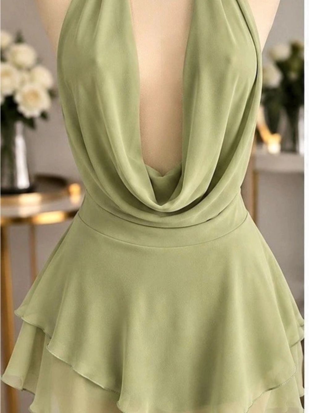 Sage Green Halter Mini Dress